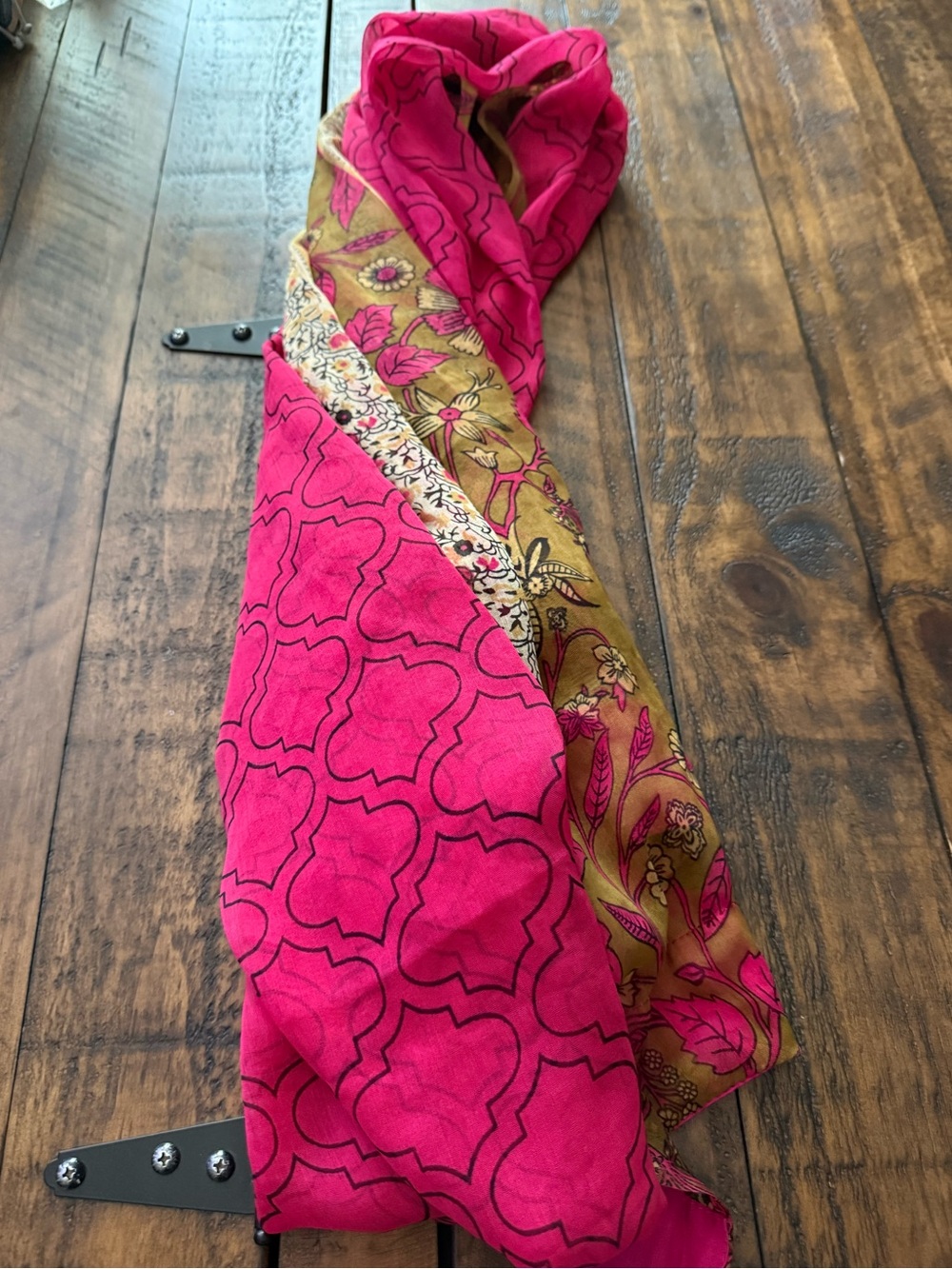 Bright Pink & Gold Patterned Scarf Shawl Bold Intricate Design
